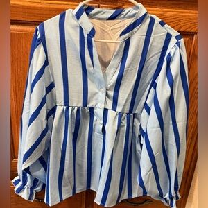 Blue Striped Button-Up Blouse